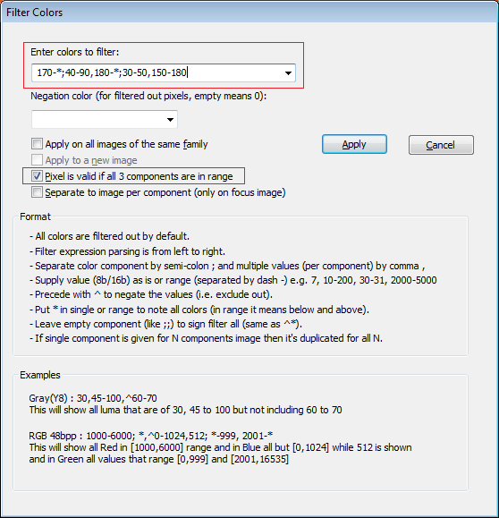 Filter dialog